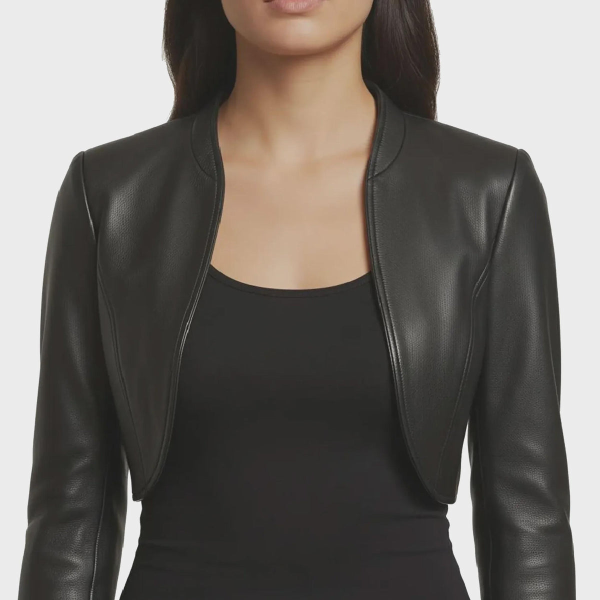 Handmade Women's Cropped Open-Front Bolero Leather Jacket