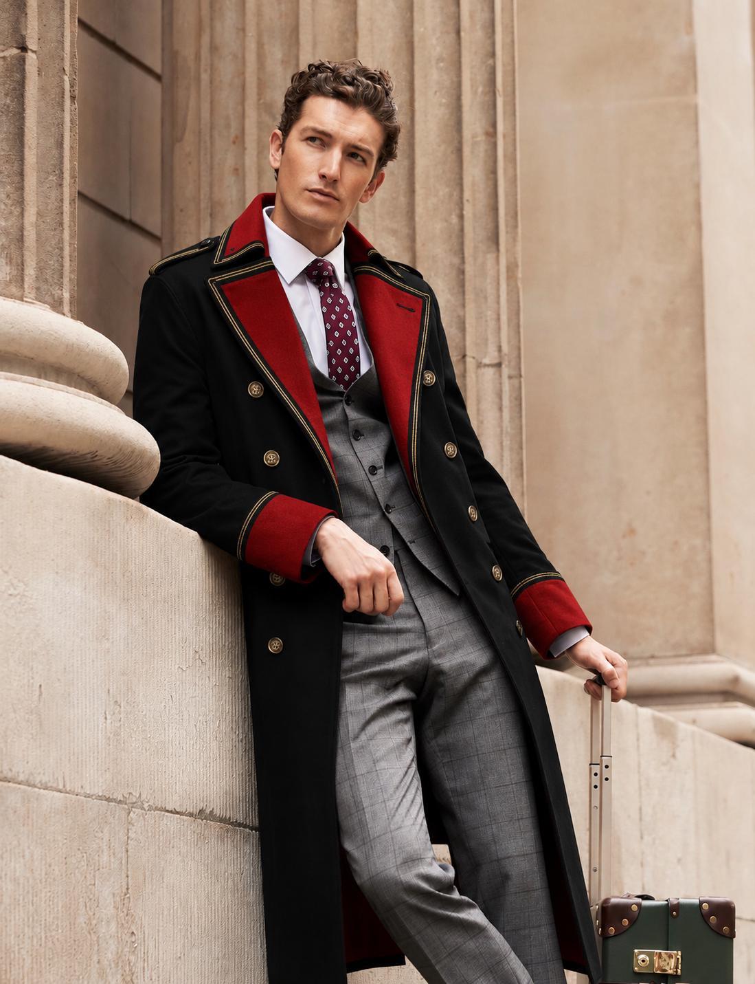 Cotton Military Trench Coat: Red Trim, Sci-Fi Cosplay | Gift for men