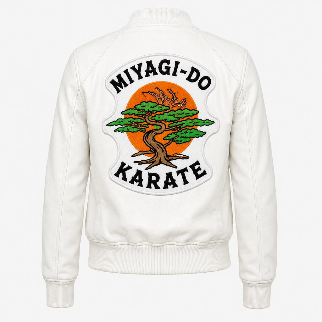 Miyagi-Do Karate Jacket | White Leather Cobra Kai Bomber for Women | Handmade