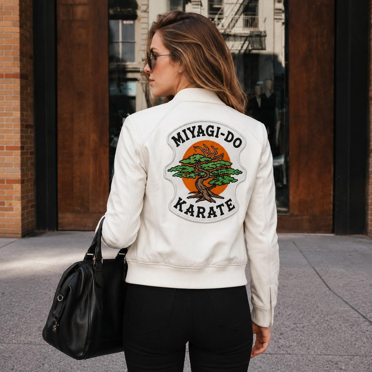 Miyagi-Do Karate Jacket | White Leather Cobra Kai Bomber for Women | Handmade
