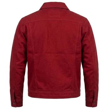 Men's Red Cotton Trucker Jacket Vintage Workwear Streetwear Coat