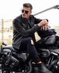 Motorcycle  Lambskin Leather Jacket & Vest Set Quilted Biker Style