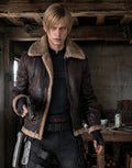 Leon Kennedy RE4 Cosplay Jacket: Faux Leather Shearling Bomber | gifts for men