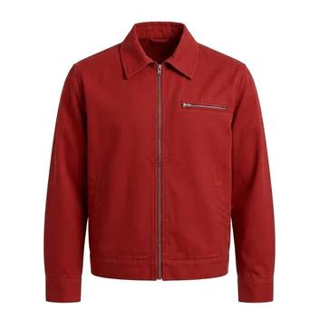 Men's Red Cotton Trucker Jacket Vintage Workwear Streetwear Coat