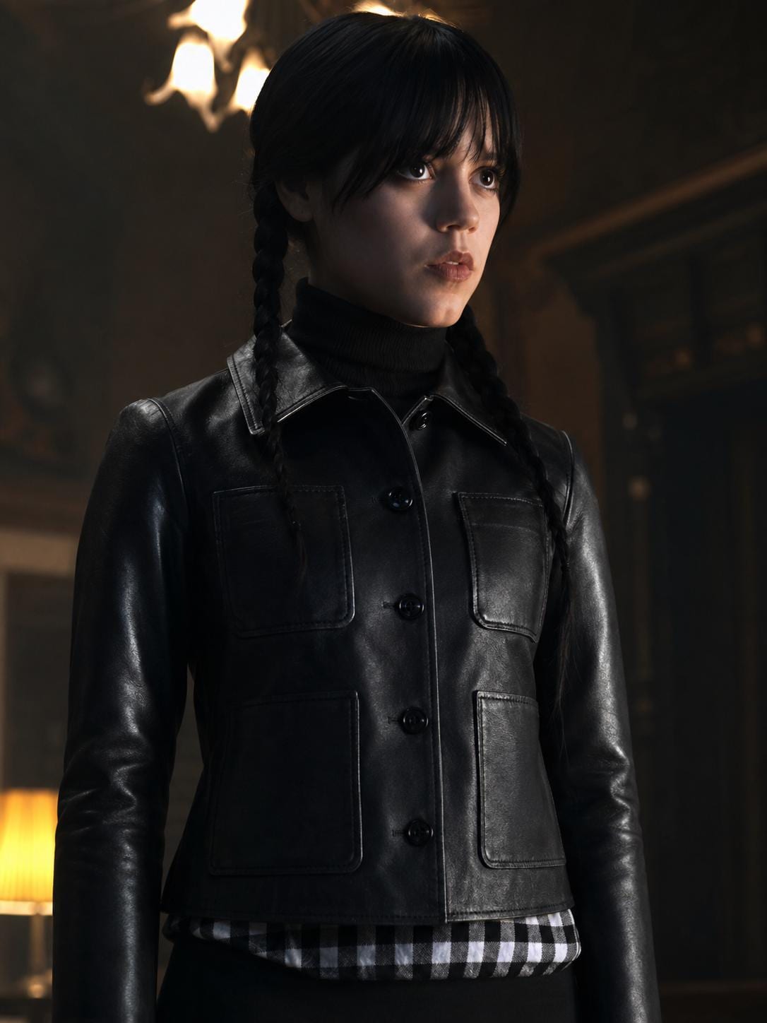 Wednesday Addams Inspired Black Leather Jacket, Womens Coat, Nevermore Academy Halloween Costume, Gothic