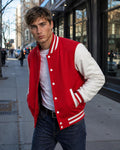 Handmade Varsity Jacket: Faux Leather Sleeves, American College Style