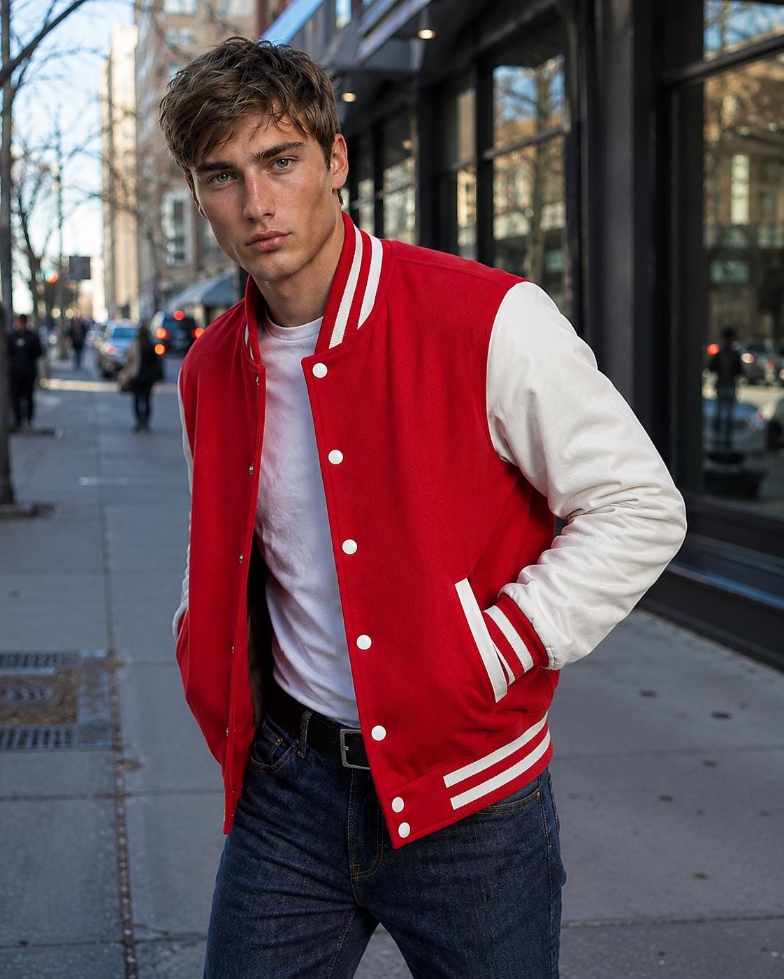 Handmade Varsity Jacket: Faux Leather Sleeves, American College Style