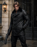 Leon Kennedy Requiem Leather Coat | Double Breasted Fur Collar Cosplay Jacket