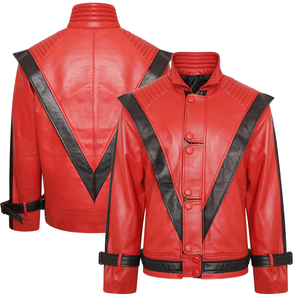 Men's Michael Jackson Thriller Red & Black Leather Jacket — MJ Thriller Costume Jacket | Duazan Duazan