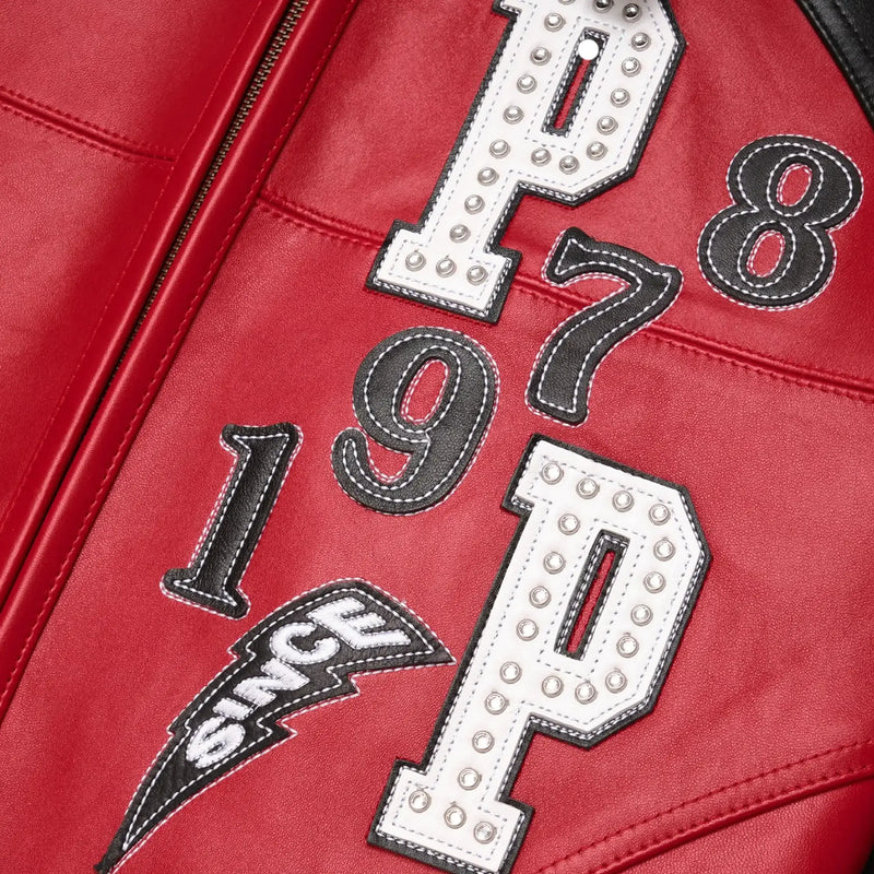 Duazan Red Soda Club Leather Bomber Jacket for Men Duazan