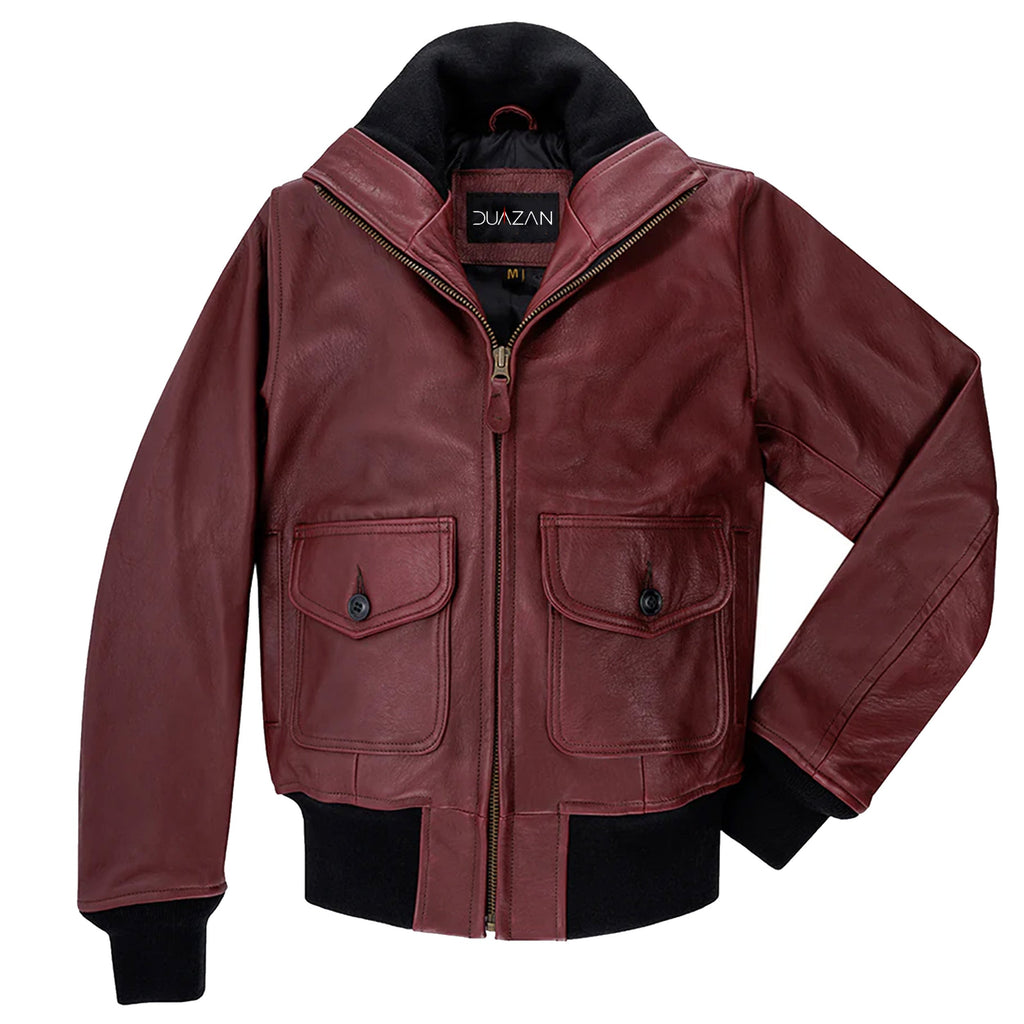 DUAZAN Handmade Women’s Sheepskin Leather Flight Jacket – Burgundy Duazan