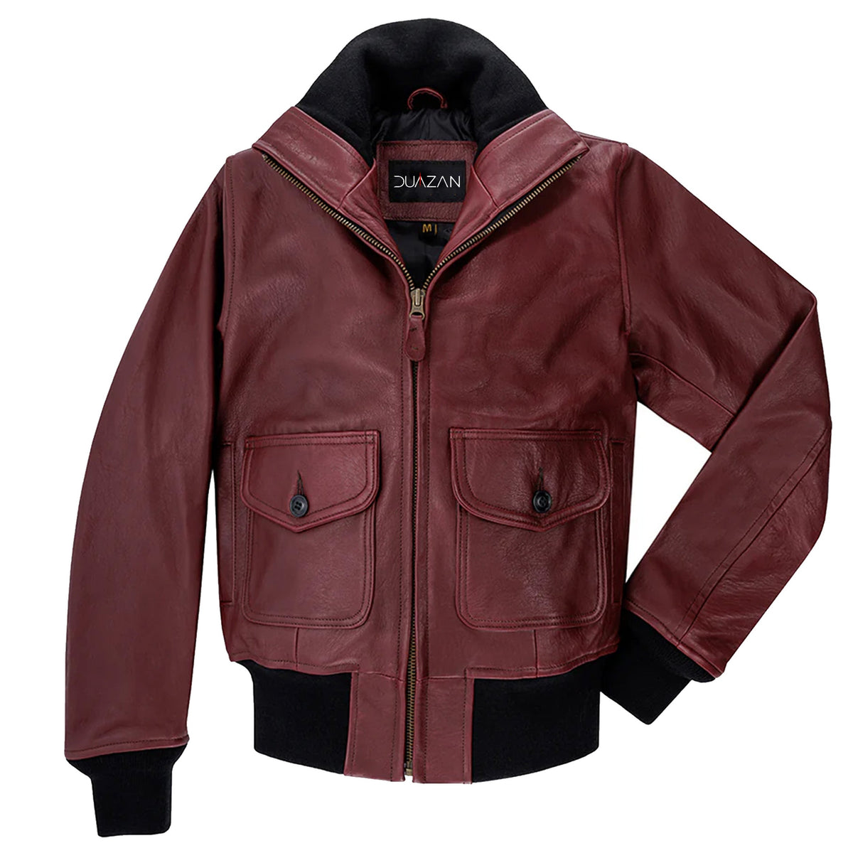 DUAZAN Handmade Women’s Sheepskin Leather Flight Jacket – Burgundy Duazan